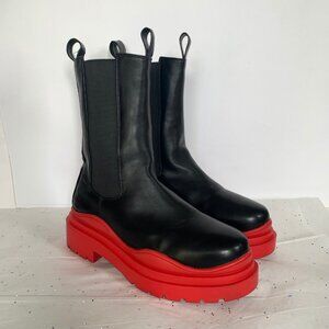 Azalea Wang Ghosted Flatform Chelsea Pull on Boot Vegan Chunky Red Sole - Sz 10